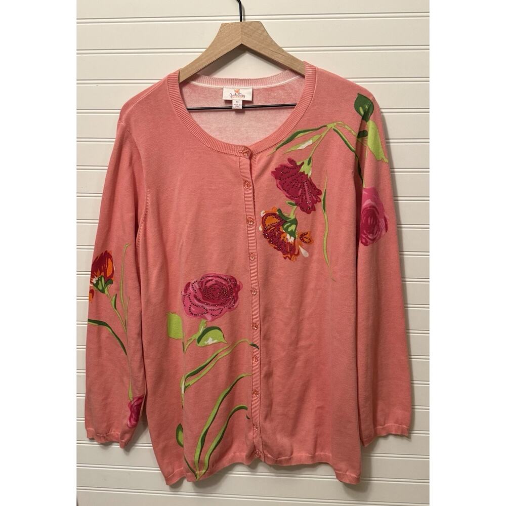 QUACKER FACTORYEmbellished Cardigan Sweater 1X Roses Flowers